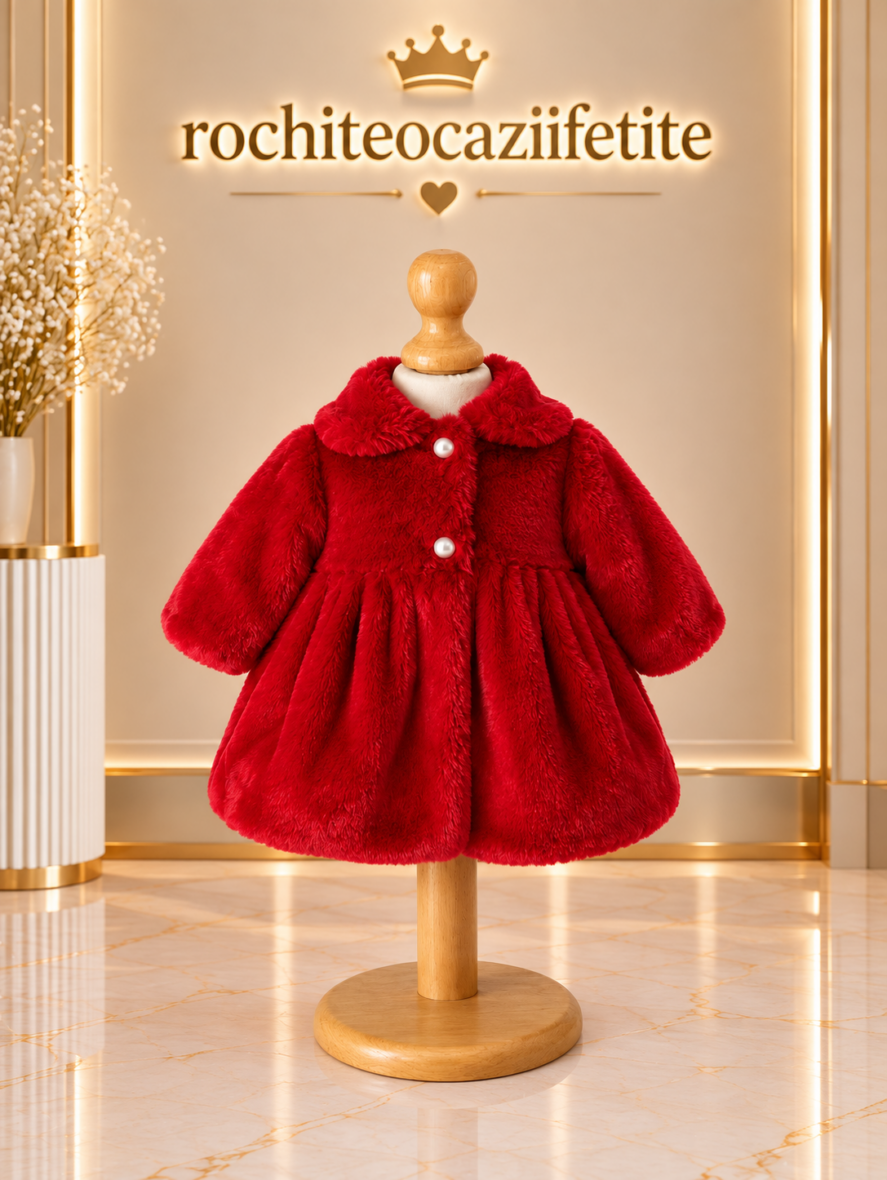 Paltonaș Elegant pentru Fetițe cu Turban Asortat Rosu