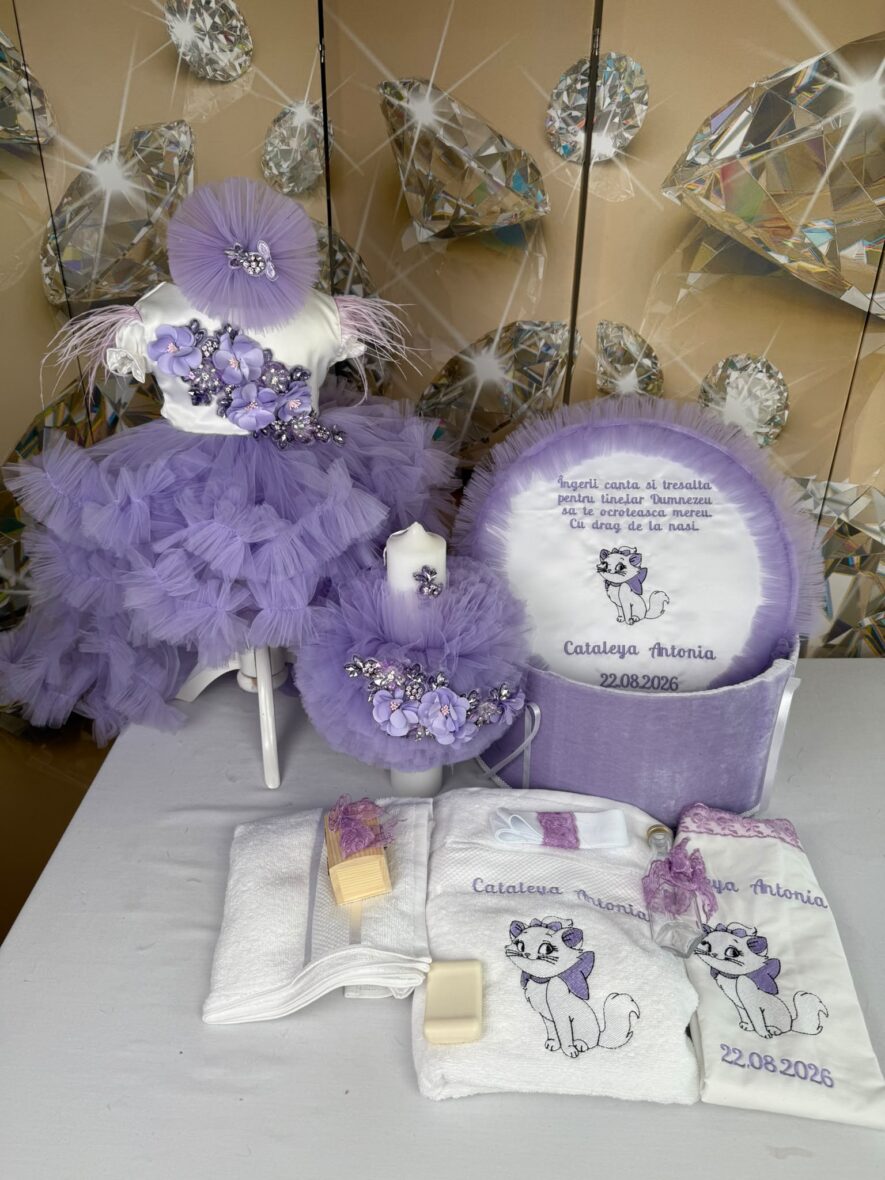 Trusou Botez Complet Fete Deluxe Pisica Marie Lila