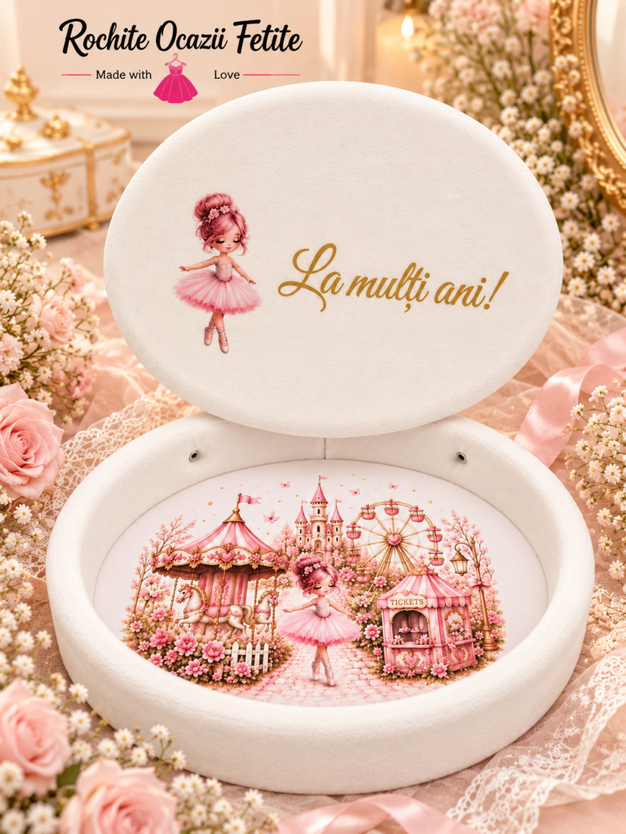 Tăviță Moț Fetiță cu Capac Buretată și Personalizată Balerină