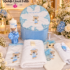 Trusou Botez Baieti Personalizat cu Broderie Ursulet Bleu Cu Lumanare