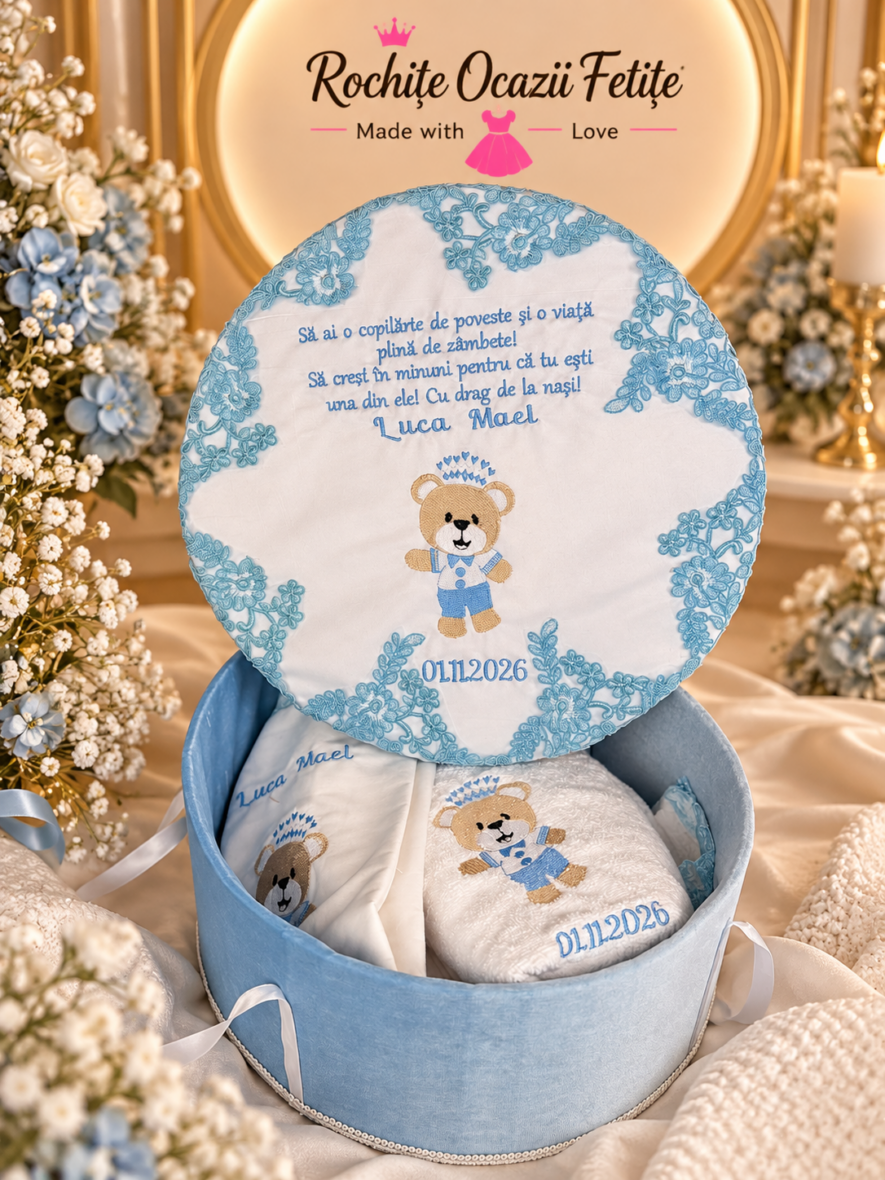 Trusou Botez Brodat Baieti Complet Ursulet Bleu