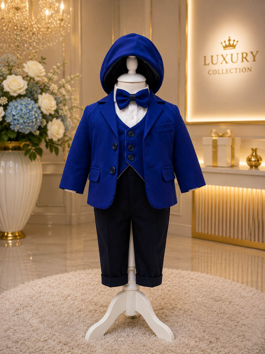 costum botez baiat albastru