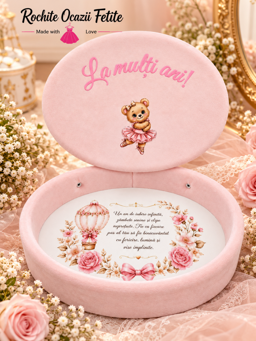 Tăviță Moț Fetiță cu Capac Buretată și Personalizată Ursuleț