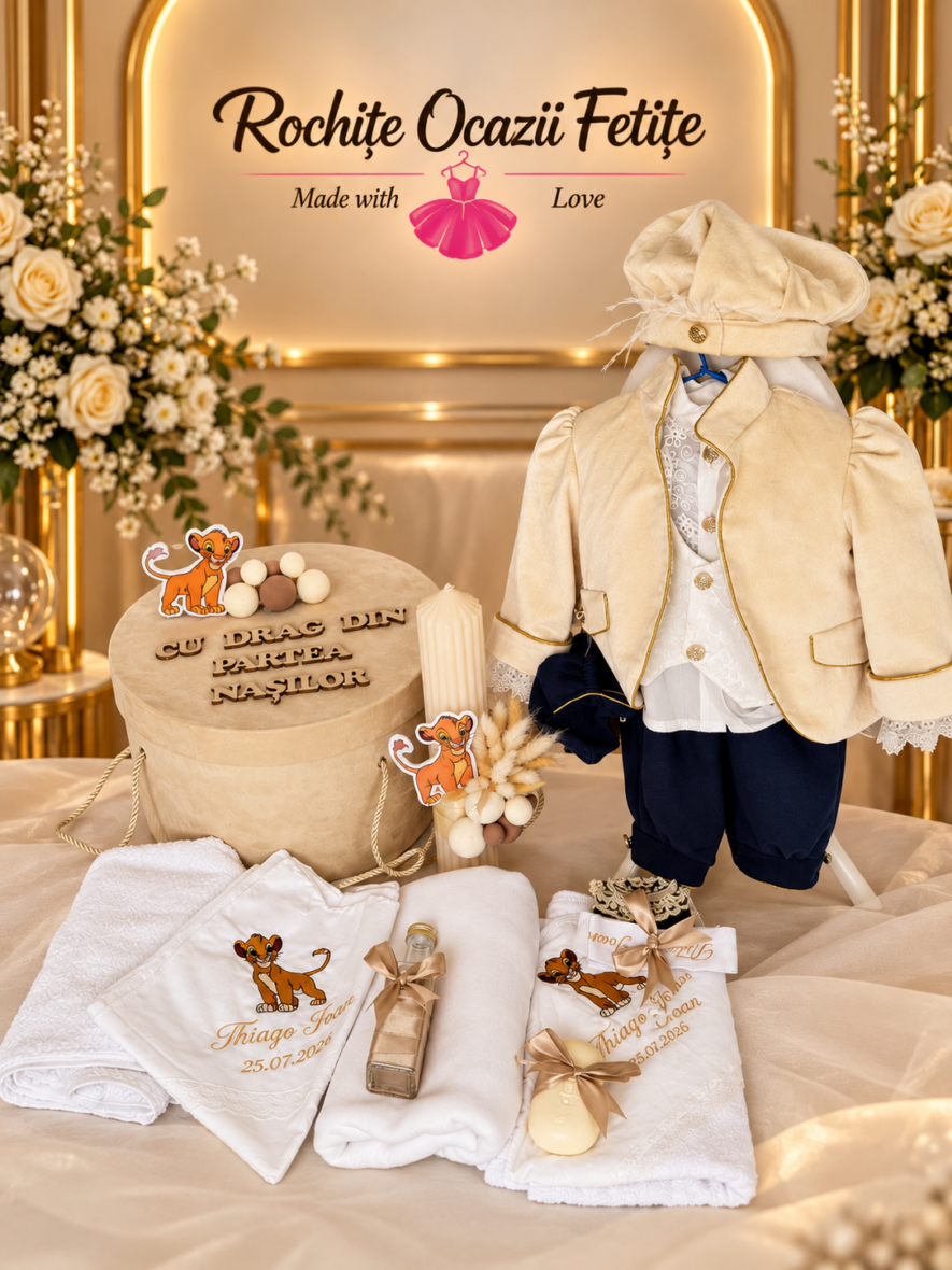 Trusou Botez Baieti Complet Leul Simba Crem
